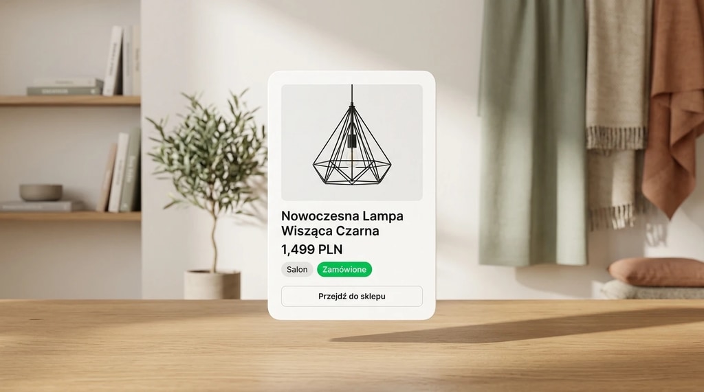 Pozycja na liście zakupów w formie wizualnej karty produktu ze zdjęciem, ceną i statusem